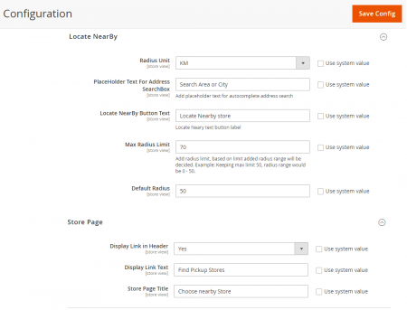 store pickup magento 2 extension Store Configurations