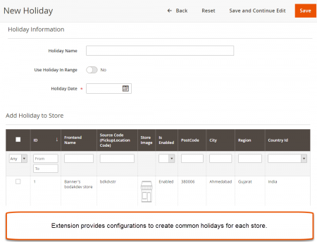 magento 2 pickup in store Manage Holidays