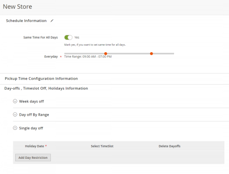 magento 2 store pickup free extension Store Schedule