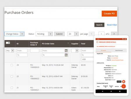 magento 2.3 inventory management Purchase Order List