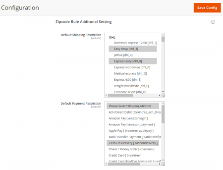 postal code validation Additional configurations
