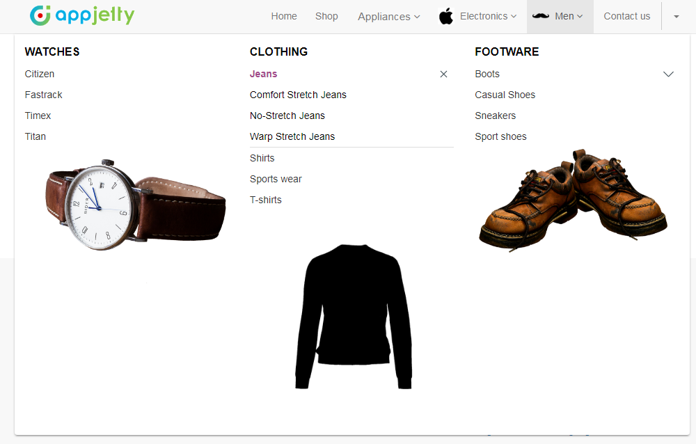 multiple mega menus in odoo